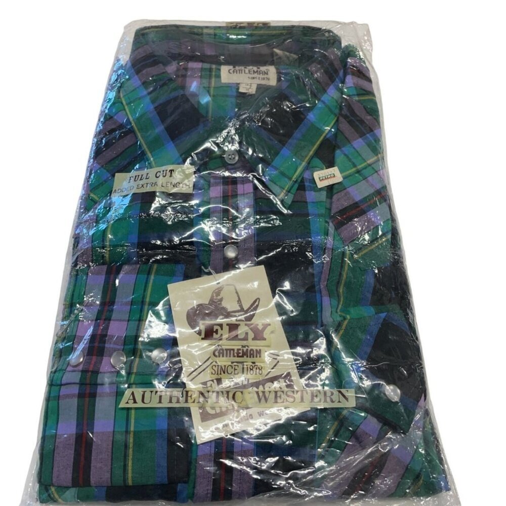 Ely Cattleman Authentic Western Plaid Shirt 18.5 / 35 Long Sleeve Button Snap